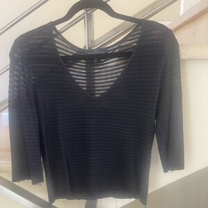 Vintage Valentino Black Sheer Striped Top